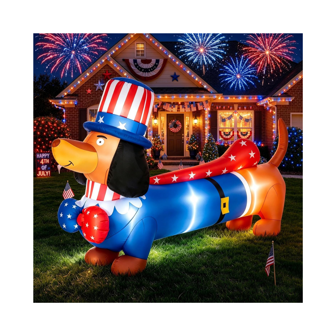 8 FT Long 4th of July Inflatables Yard Decorations Dachshund