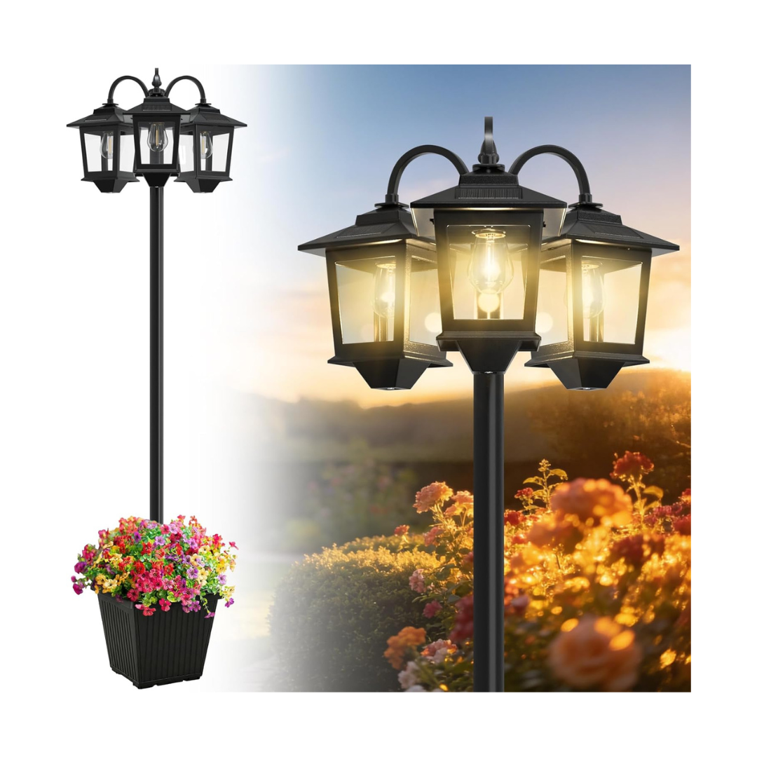 3-Head Solar Lamp Post with Planter
