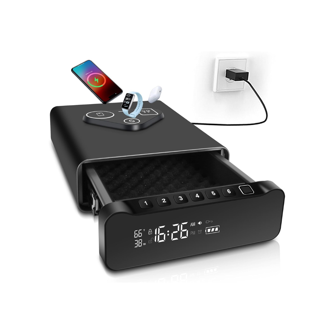 Fingerprint Biometric Gun Safe with 3-in-1 Watch & Phone Wireless Charging