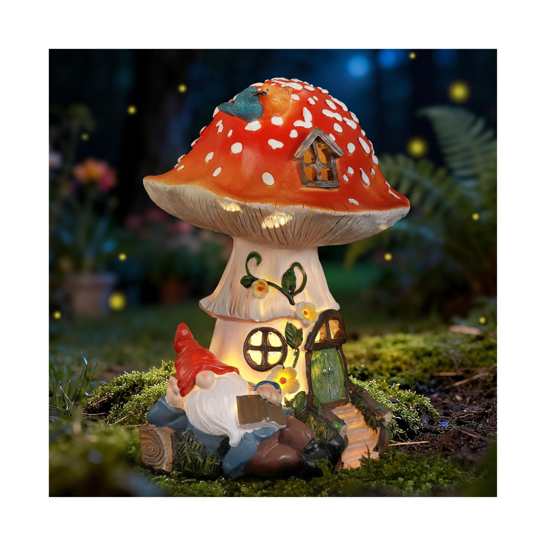 Solar Mushroom Statue Outdoor Decor