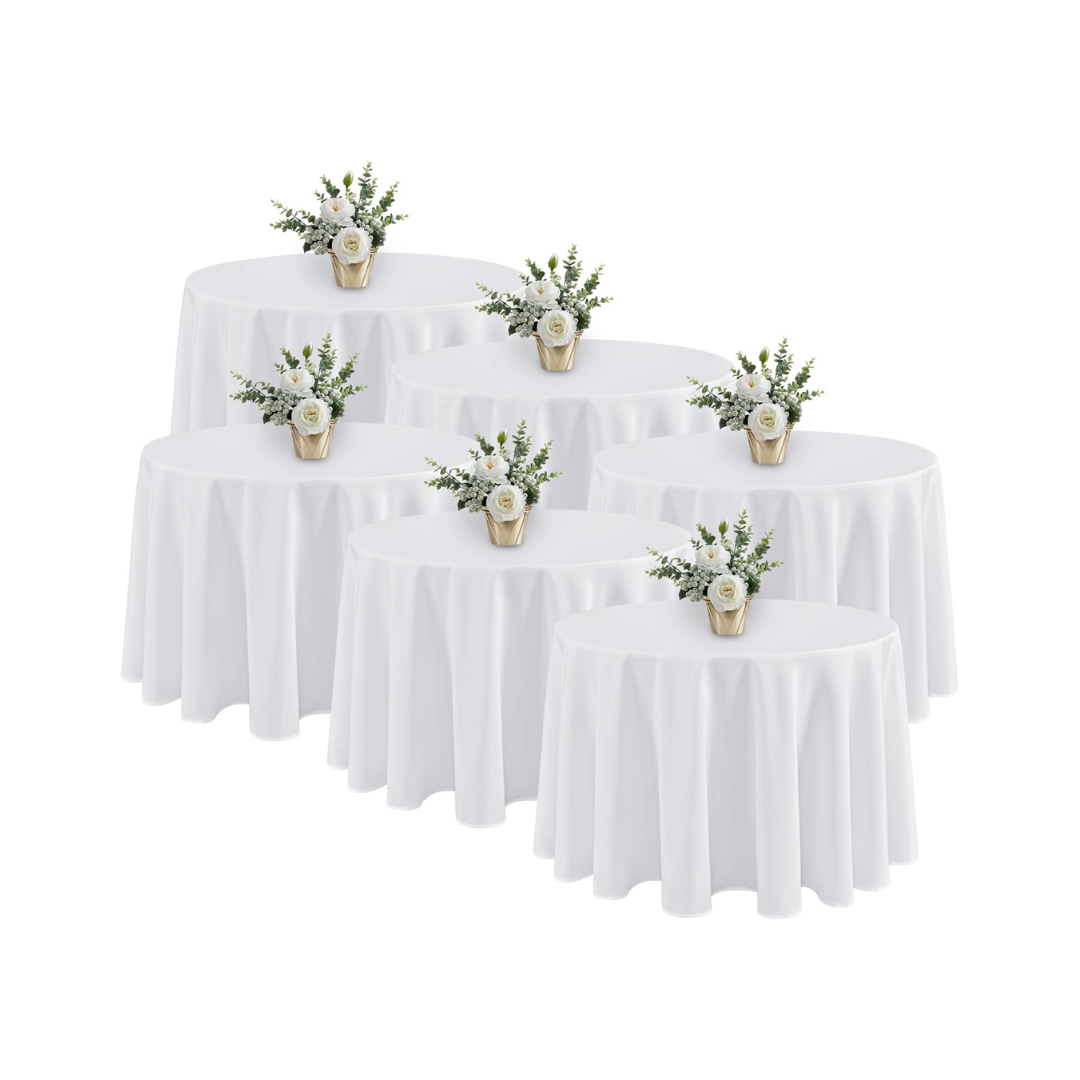 6 Pack White Round Tablecloths