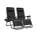 Set of 2 Adjustable Steel Mesh Zero Gravity Lounge Chair Recliners w/Pillows