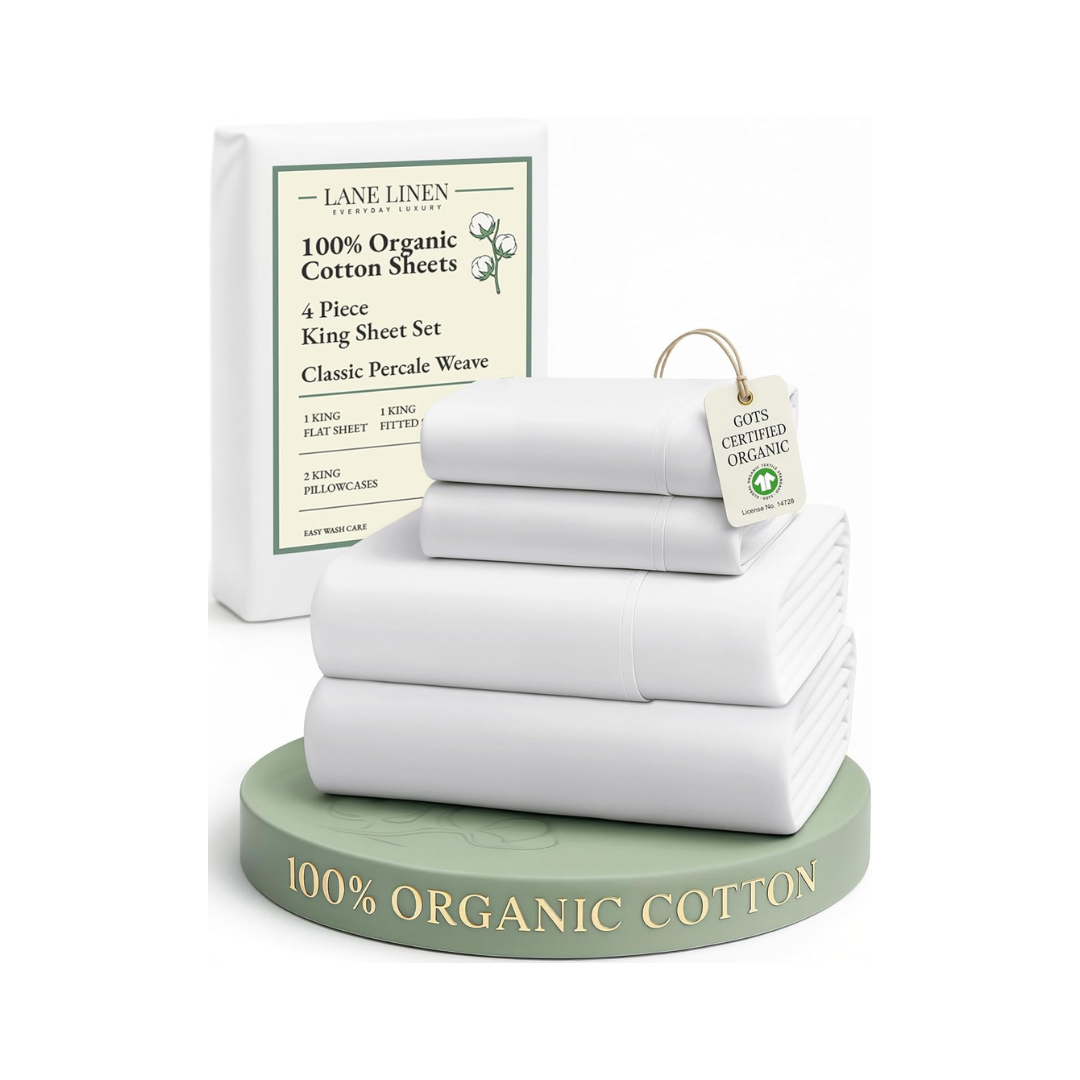 LANE LINEN 100% Organic Cotton King Size Sheets Set