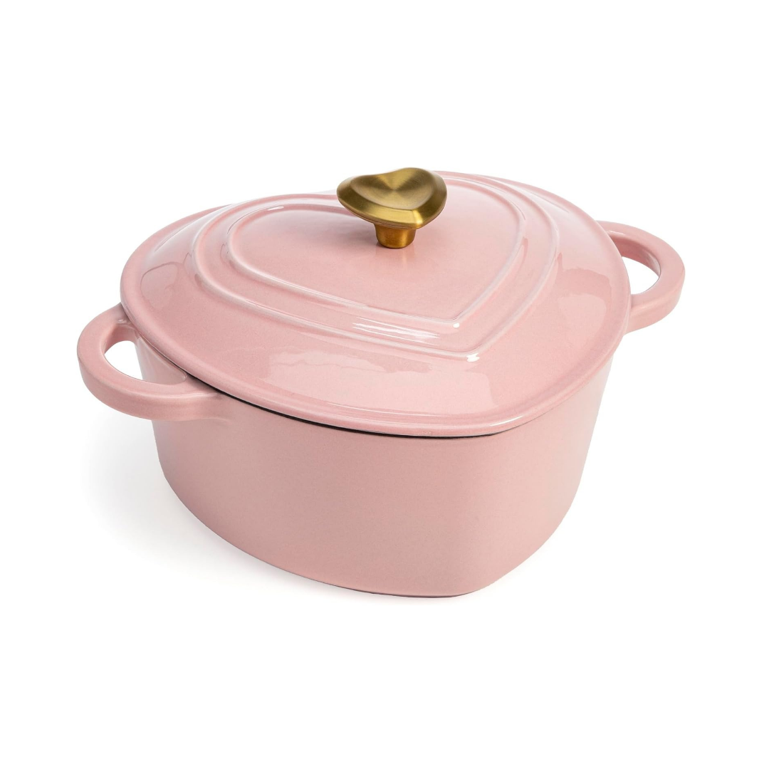 Paris Hilton Enameled Cast Iron Dutch Oven Heart-Shaped Pot with Lid