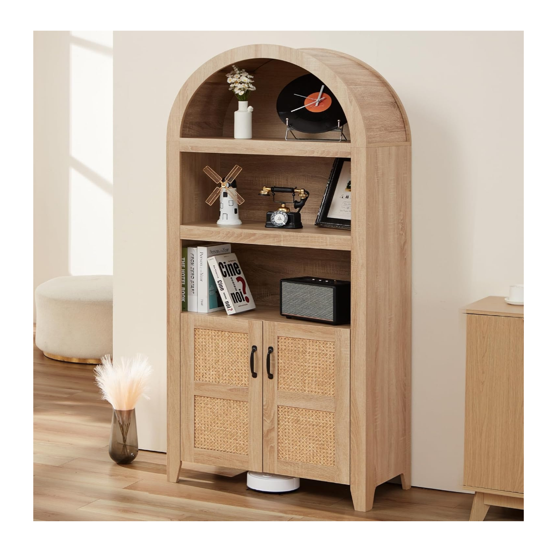72" Arched Storage Cabinet with Beech-Rattan Door