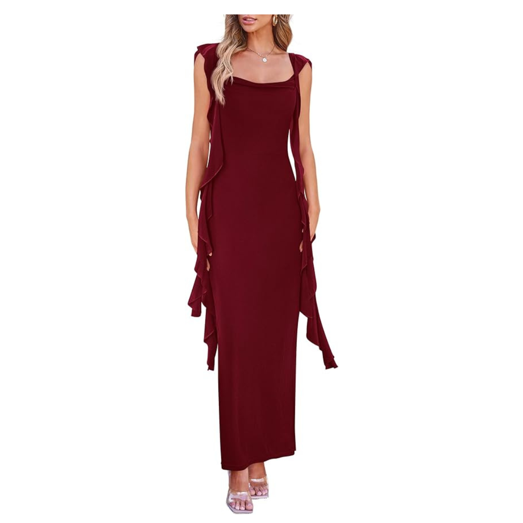Ruffle Formal Cocktail Party Maxi Bodycon Dress