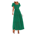 Square Neck Puff Sleeve Smocked Maxi Dress with Pockets