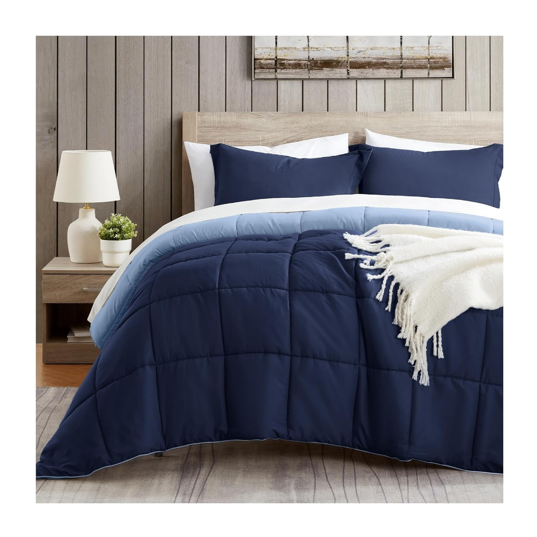 Navy Blue Bedding Comforters Set Queen Size