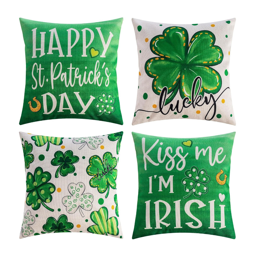 St. Patrick's Day Pillow Covers Decoration 18 x 18 inches 4-Piece Set