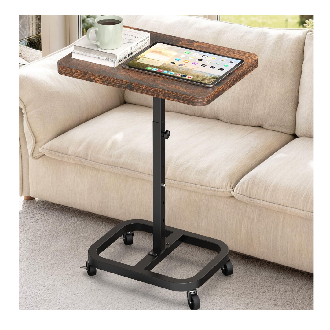 Adjustable Height Mobile TV Tray Table with Wheels