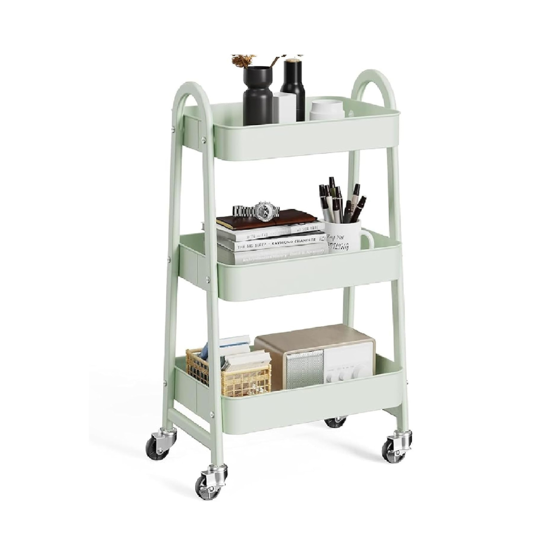 Metal 3 Tiers Utility Rolling Cart with Lockable Caster Wheels