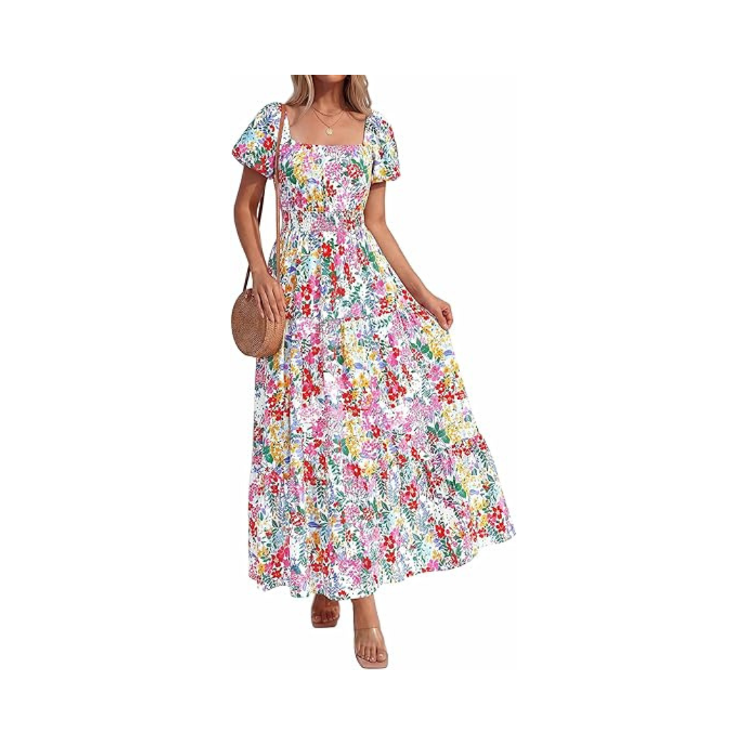 Spring Floral Short Sleeve Maxi Dresses