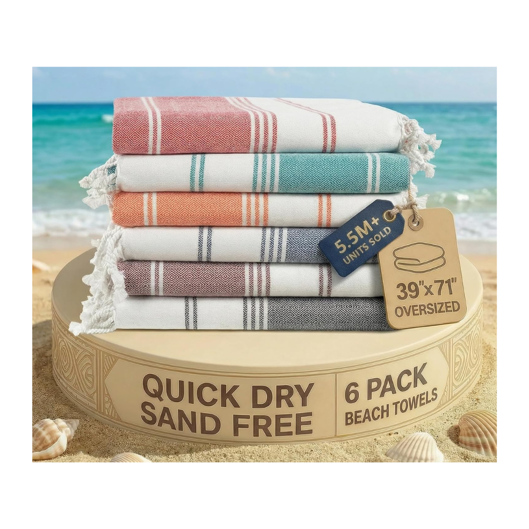 6-Pack Oversized Pre-Washed Beach Towels