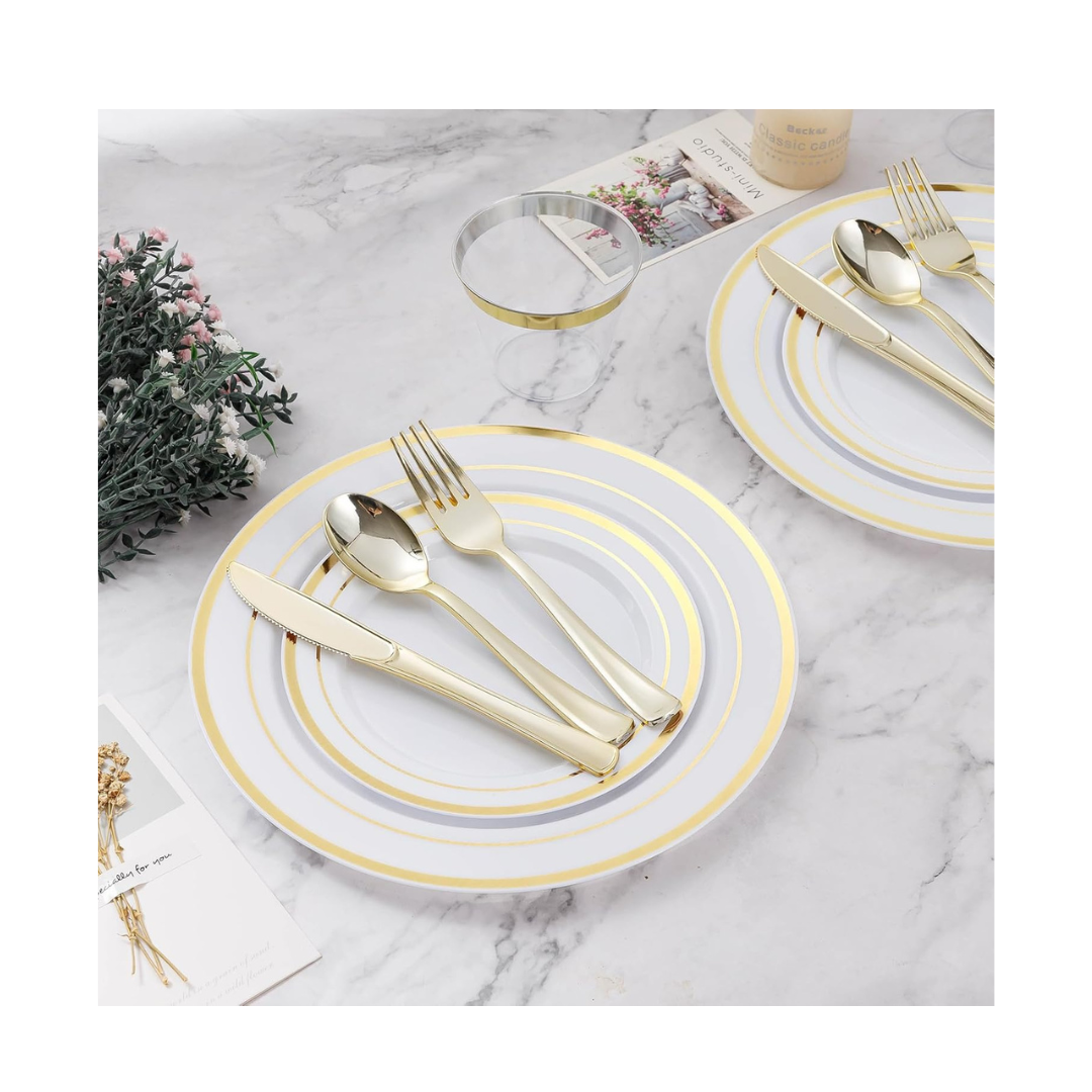 600PCS Gold Dinnerware Set for 100 Guests