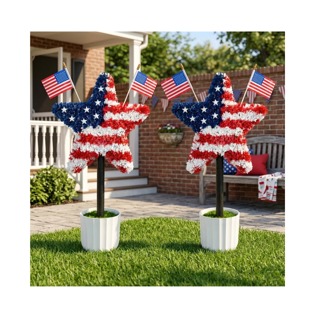 2 Pack Star Topiary Trees for 4th of July Decoration