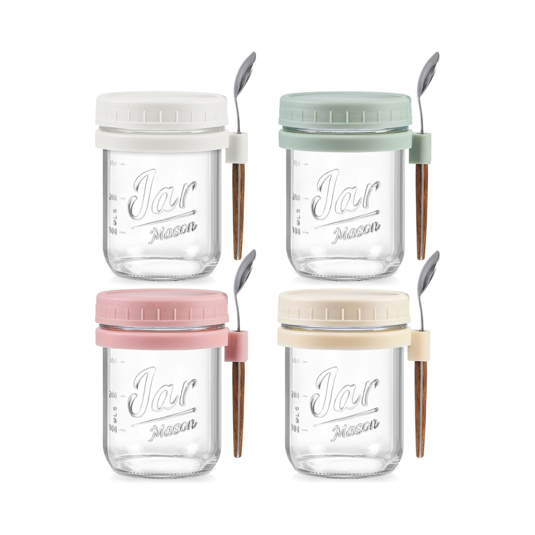 4 Pack Overnight Oats Containers with Lids and Spoons