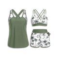 Green Palm Tree Women 3 Piece Tankini Swimsuits