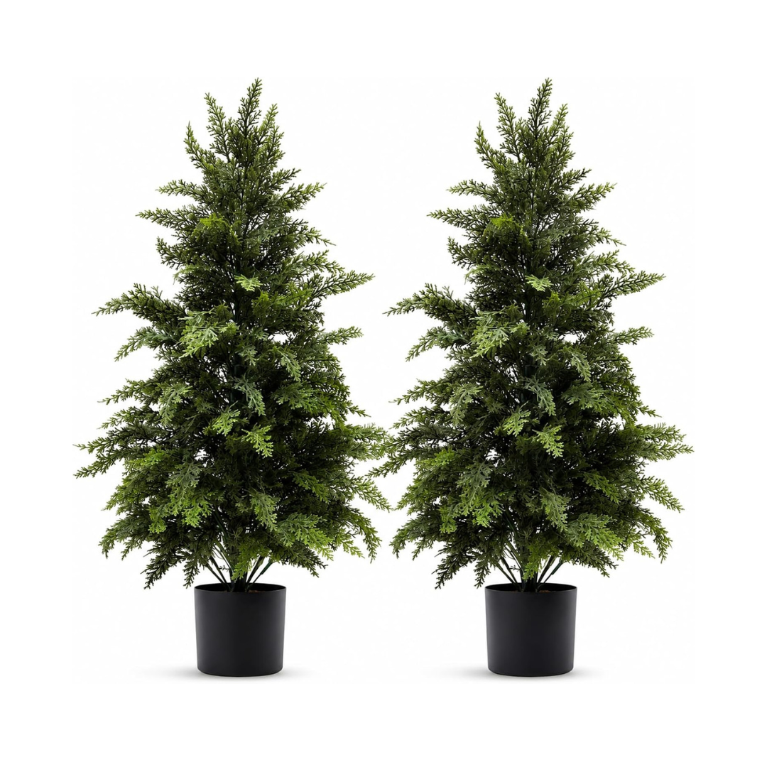 3 ft Artificial Cedar Topiary Trees Set of 2