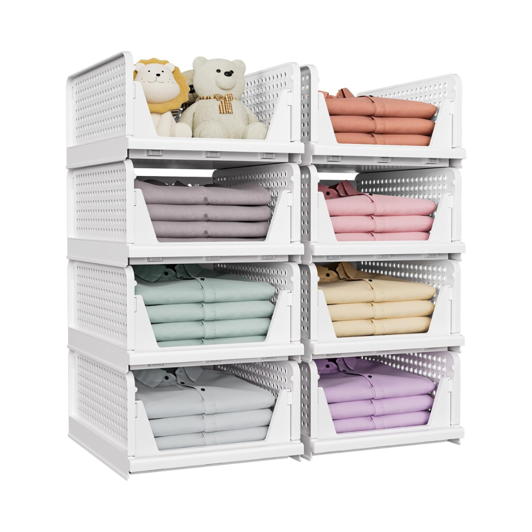 8 Pack Stackable Closet Storage Bins