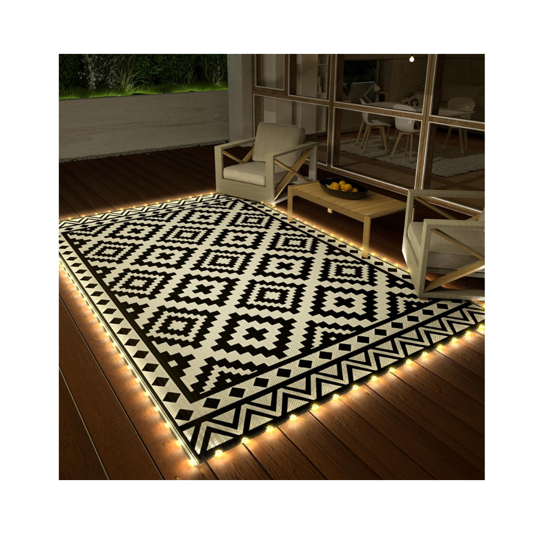 Outdoor Rug Waterproof with LED Strip Light