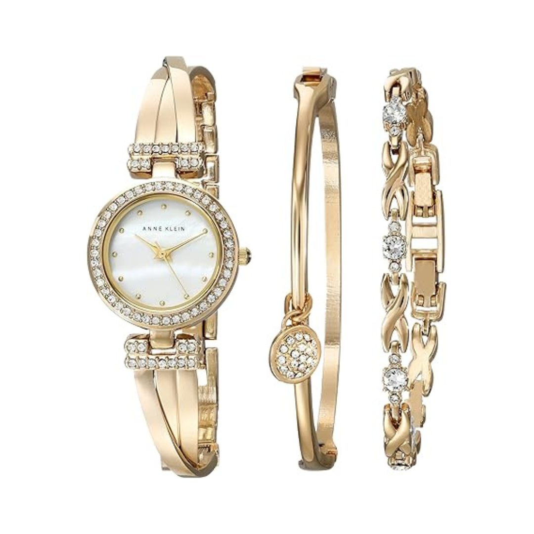 Anne Klein Women's Premium Crystal Accented Bangle Watch and Bracelet Set