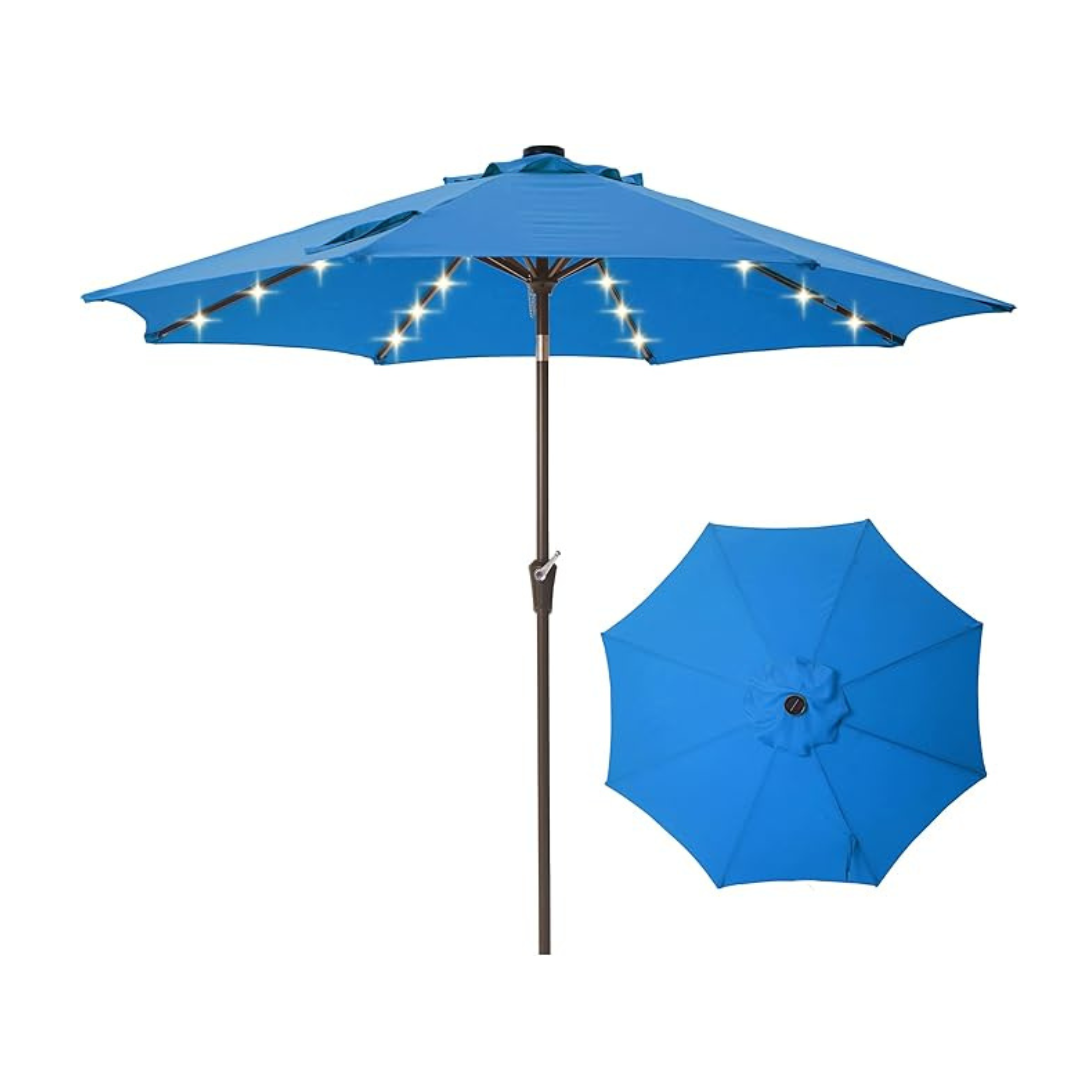 9FT Solar-Powered LED Patio Umbrella with Tilt Crank
