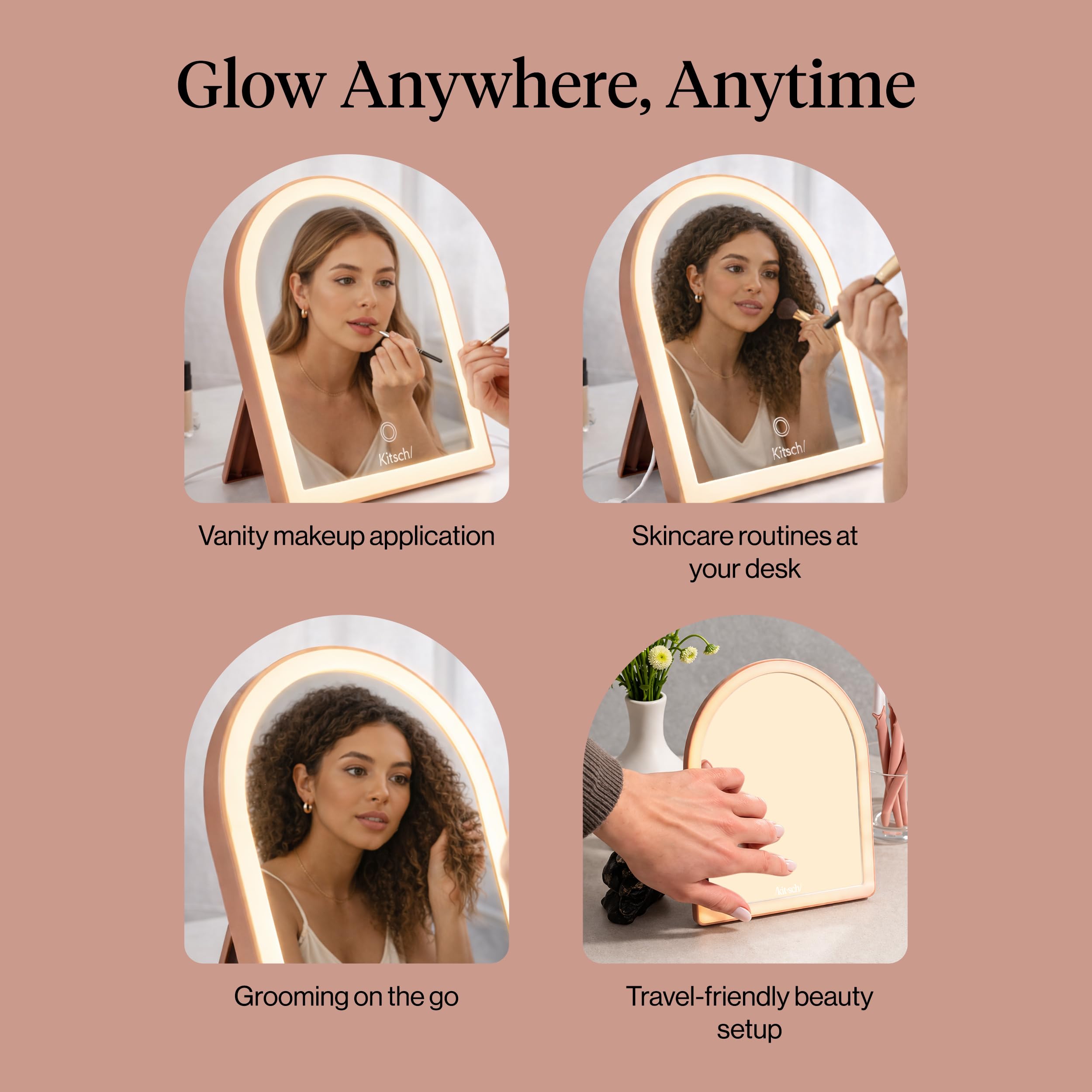 Kitsch Arch Desk Vanity Mirror with Lights - Terracotta