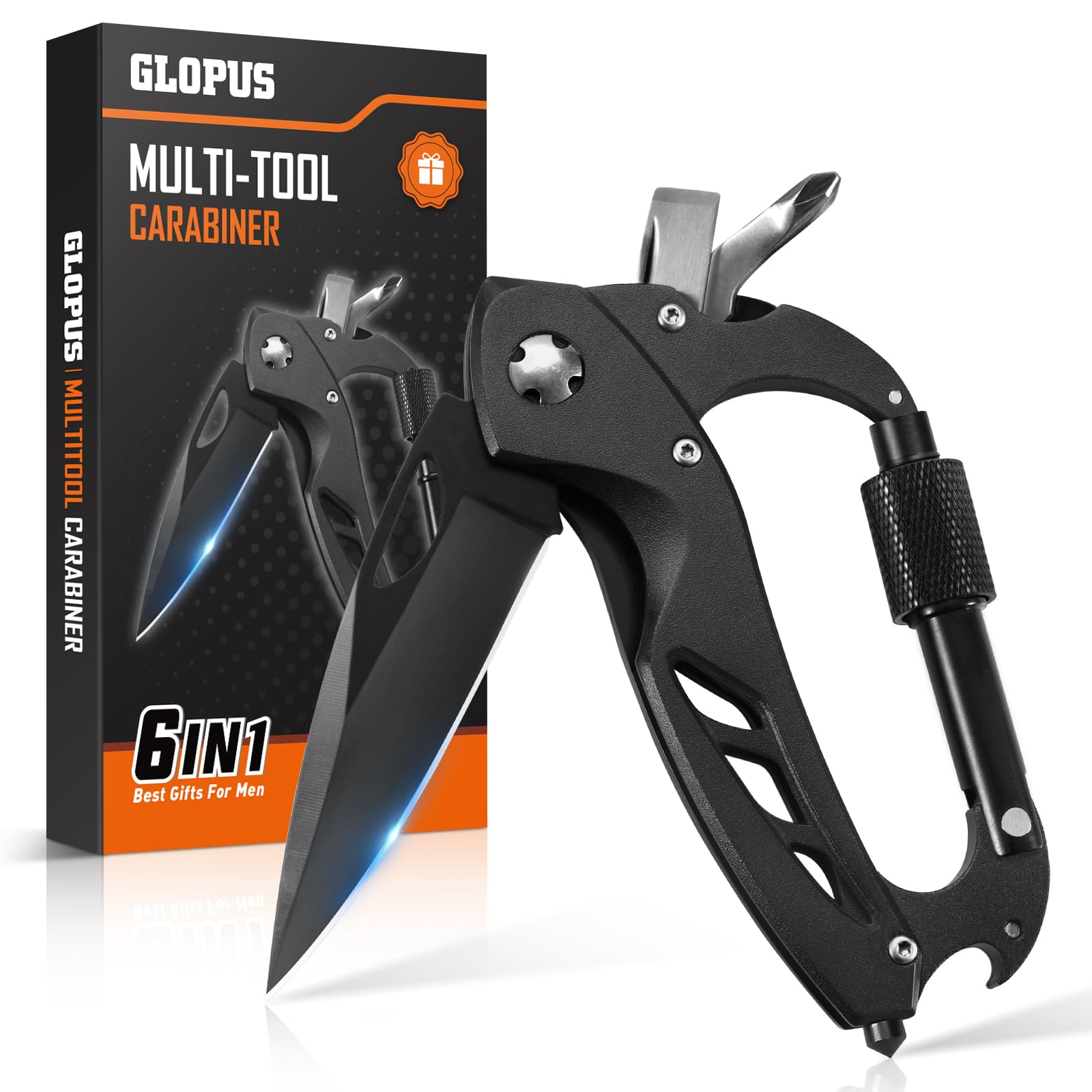 Stocking Stuffers for Men Adults, 6 in 1 Multitool Carabiner with Pocket Knife