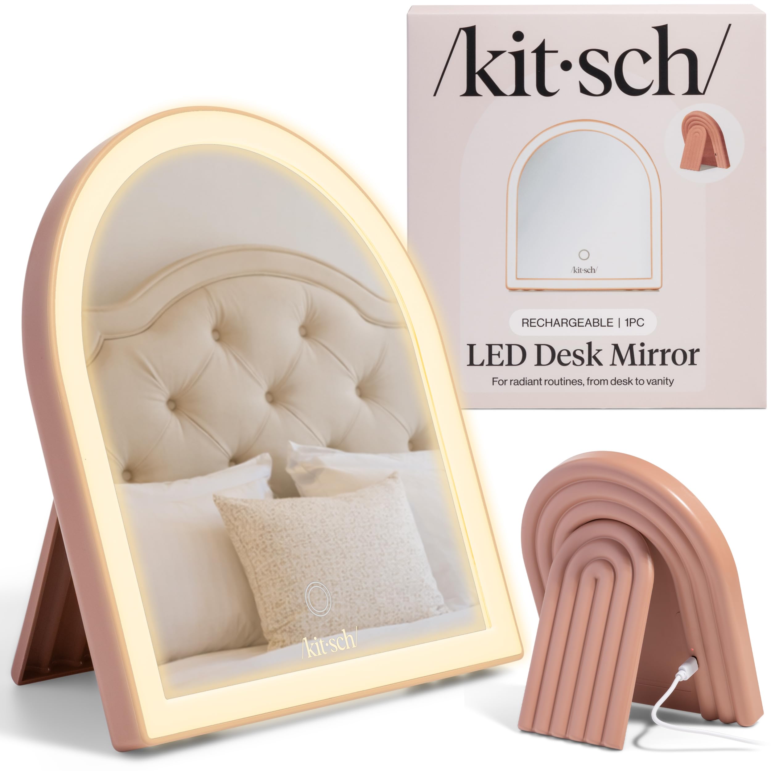 Kitsch Arch Desk Vanity Mirror with Lights - Terracotta