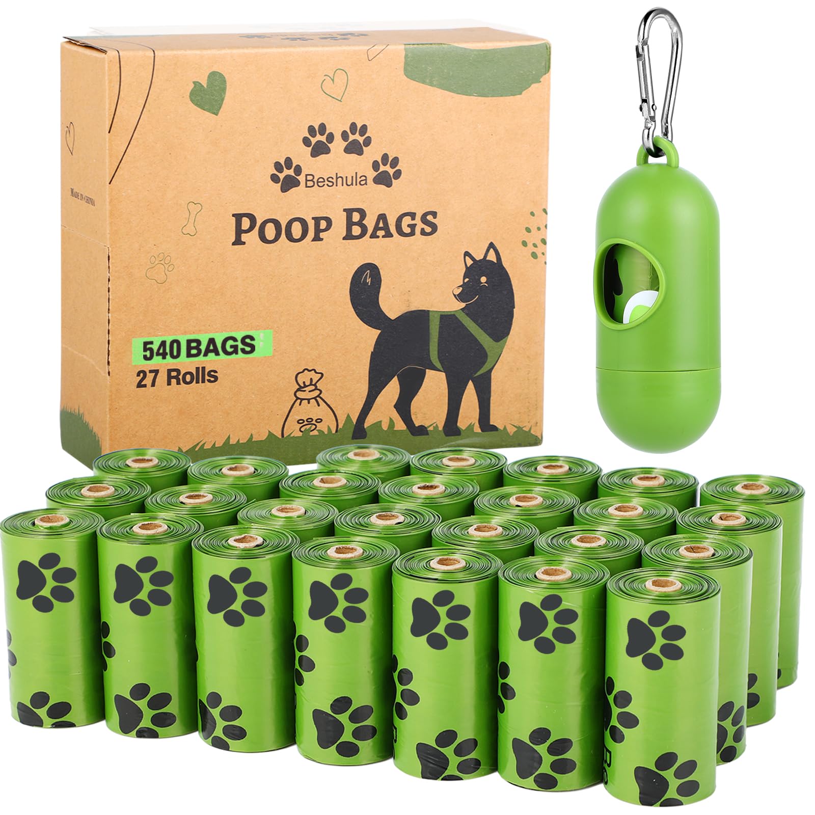 Large and Leak Proof Poop Bag with Dispenser for Dogs, 27 Rolls 540 Counts Poop Bags - Scented