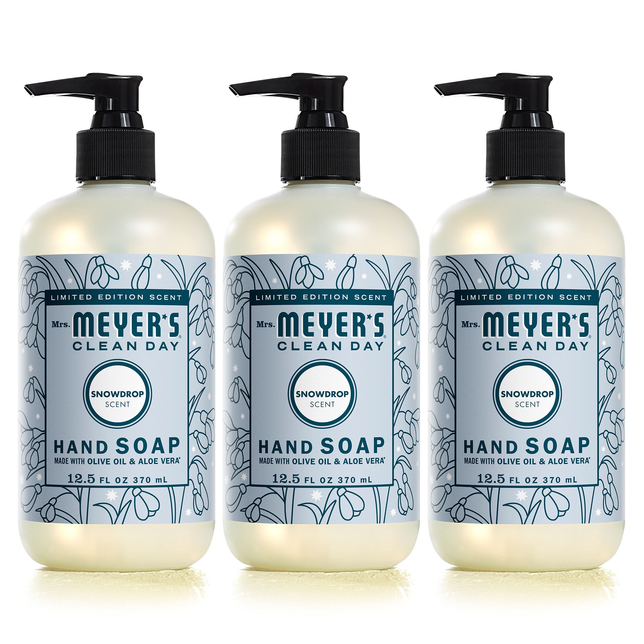 MRS. MEYER'S CLEAN DAY Hand Soap, Made with Essential Oils, Snowdrop, 12.5 fl. Oz (Pack of 3)