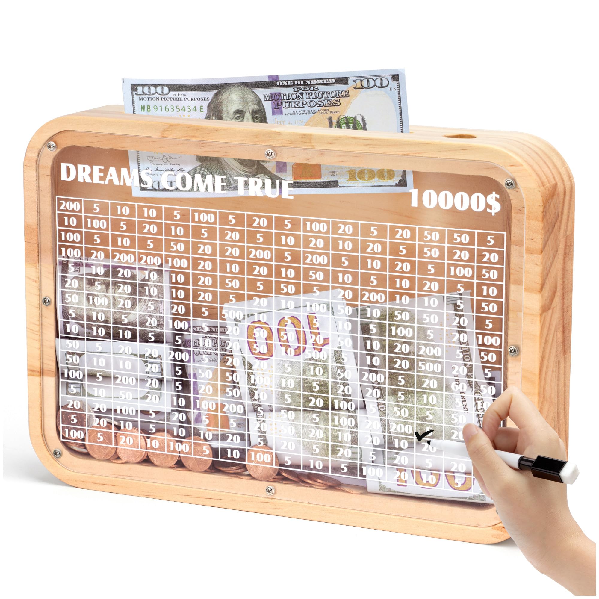 Wooden 10000 Money Saving Challenge Box