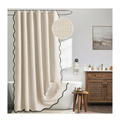 Beige Scalloped Shower Curtain Linen Textured