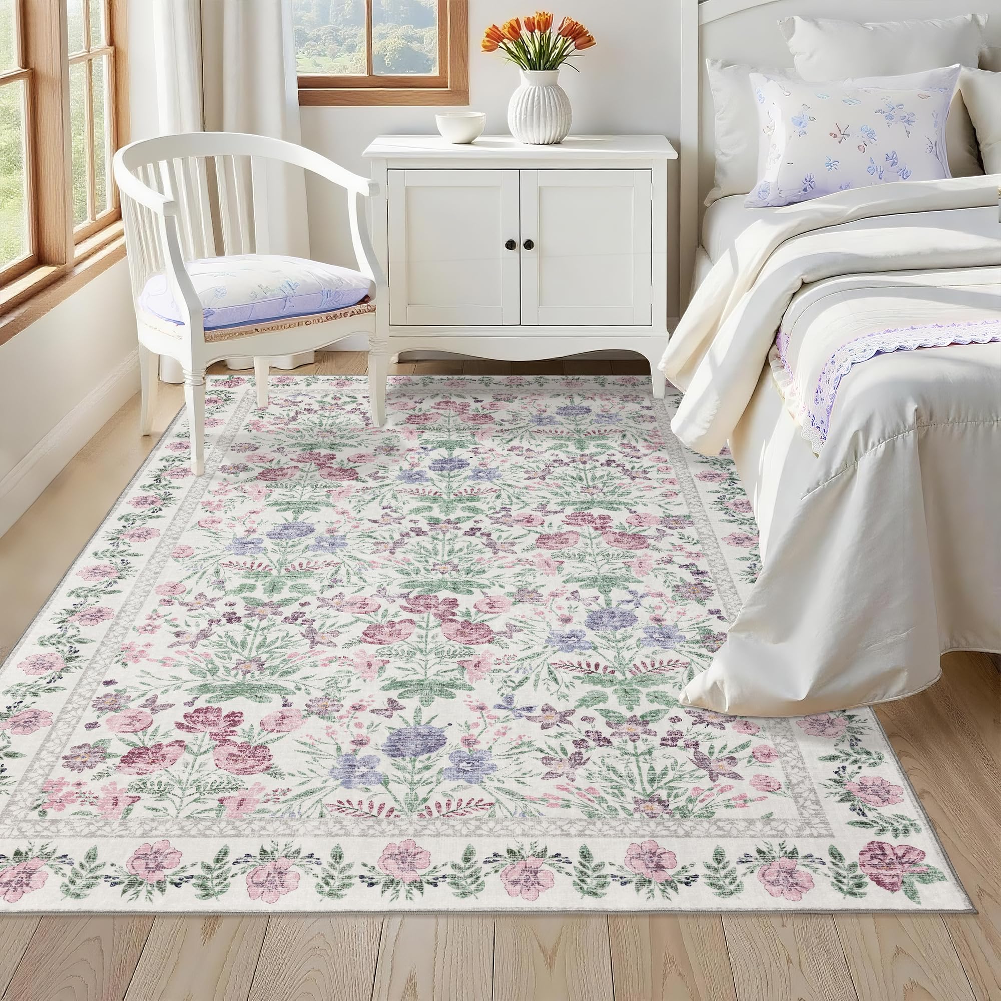 Floral 4x6 Washable Area Rug